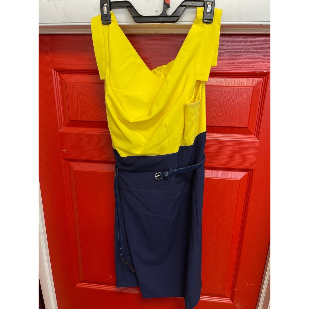Alyx Limited Yellow Navy Blue Colorblock Sheath Dress with Belt Size 12